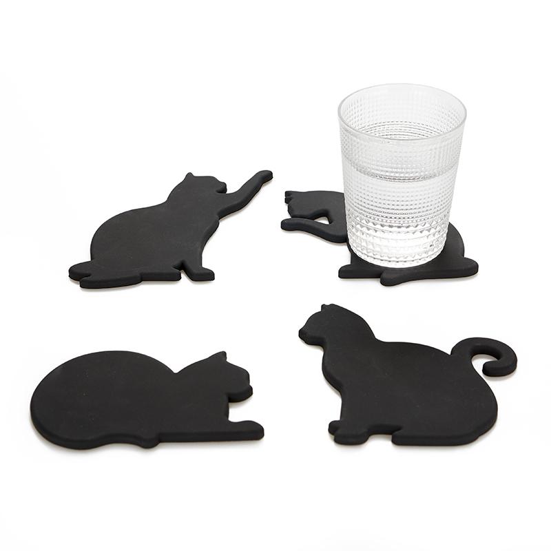 Trendform Glas-Untersetzer CAT 4er Set Schwarz Magnetisch Aus Silikon