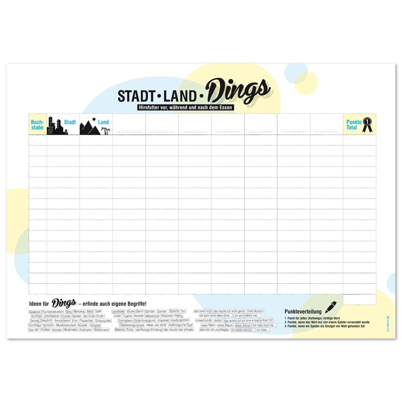 trendform Papiertischset STADT-LAND-DINGS 50er Set Block mit 50 Blatt