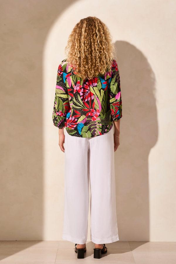 Tribal Blouse Boutonnée Plissée À Manches Trois-Quarts