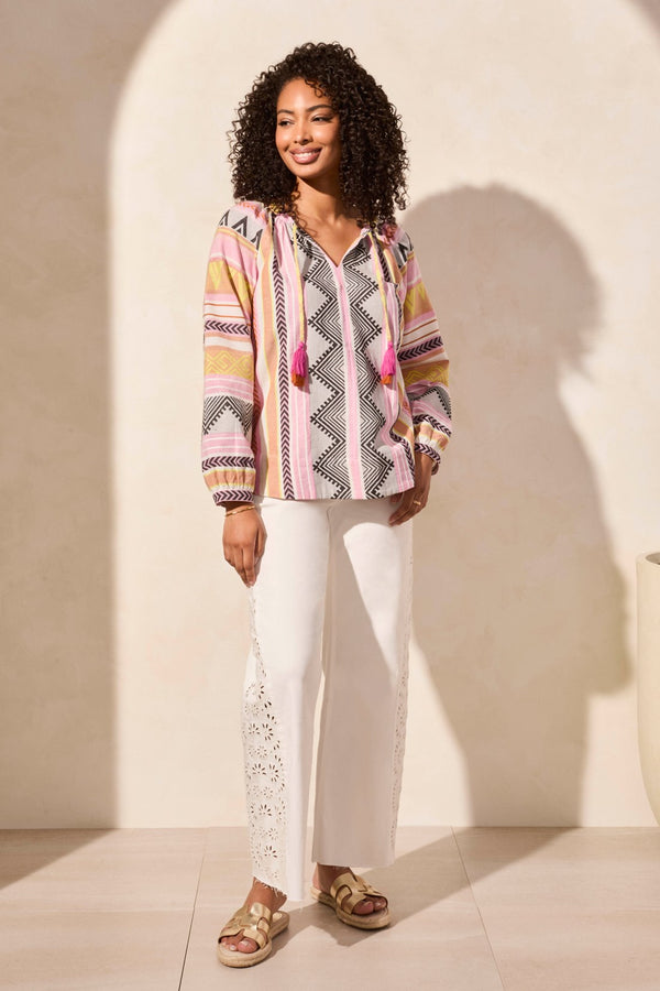 Tribal Blouse En Coton À Manches Longues Et Col Fendu