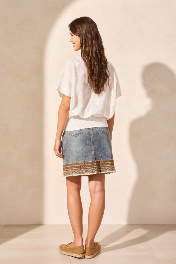 Tribal Blouse En Coton Brodé À Col En V Et Taille Smockée