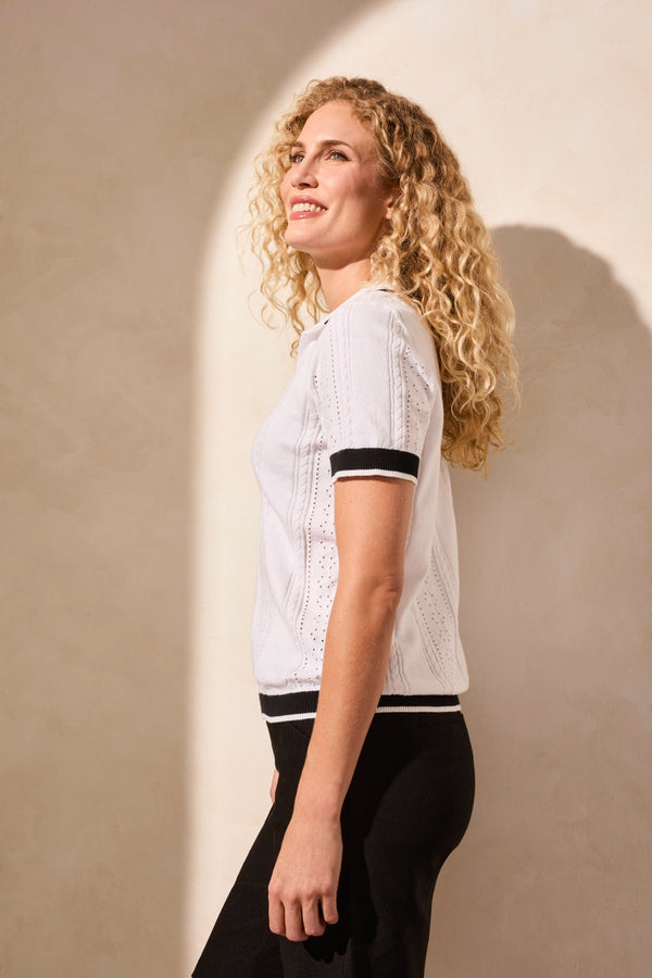 Tribal Chandail Polo À Manches Courtes En Coton Peigné Accentué De Rayures