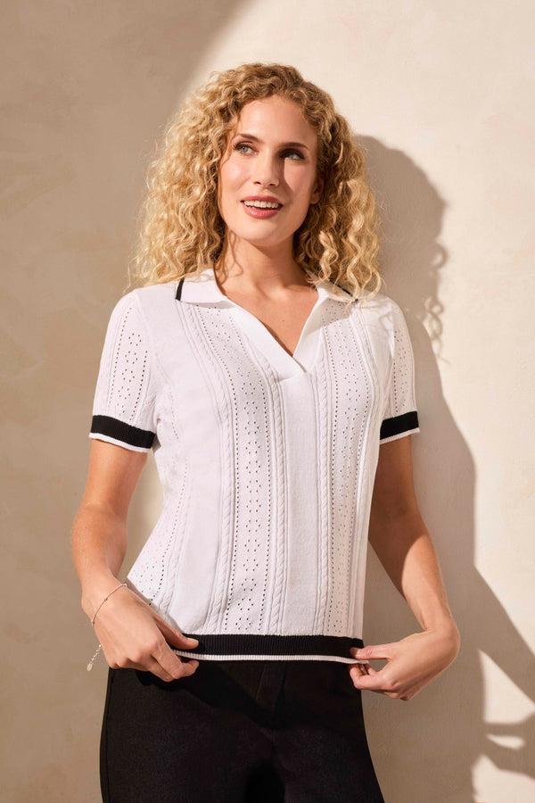 tribal Chandail Polo À Manches Courtes En Coton Peigné Accentué De Rayures