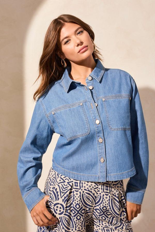 Tribal Chemise À Boutonné Sur Le Devant En Denim Léger