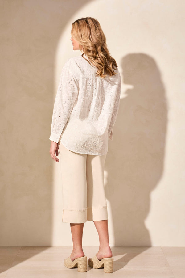 Tribal Chemisier À Manches Longues Et Broderie Anglaise