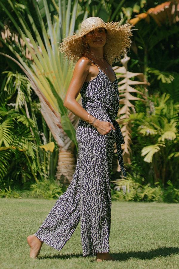 Tribal Combinaison Boutonnée Avec Ceinture À La Taille