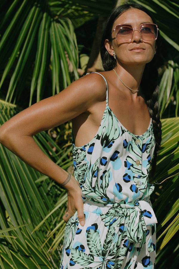 Tribal Combinaison Boutonnée Avec Ceinture À La Taille