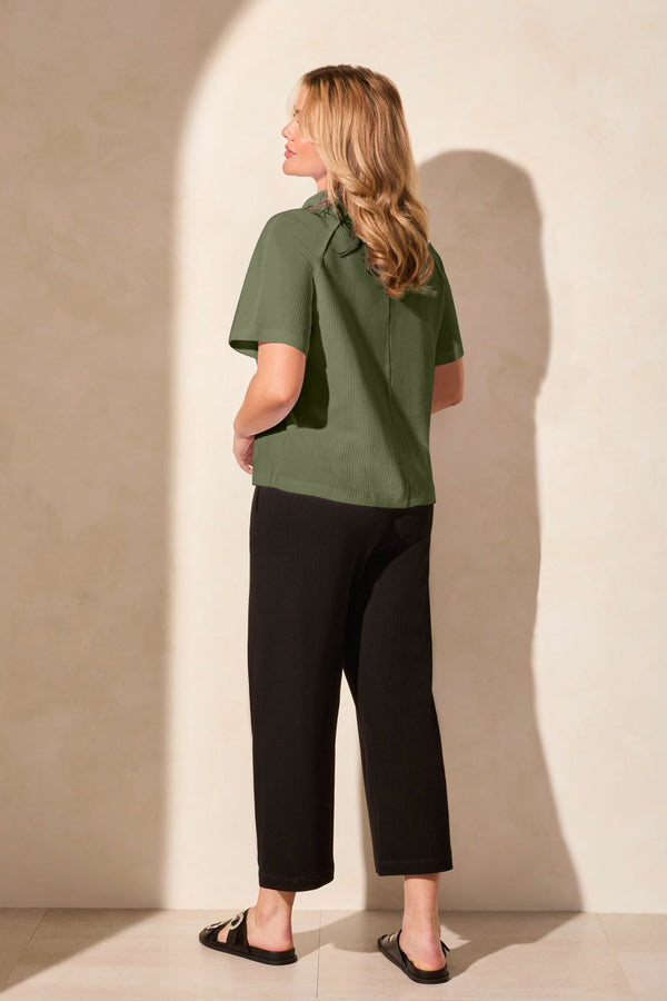 Tribal Haut À Manches Courtes Col Cheminée Avec Cordon