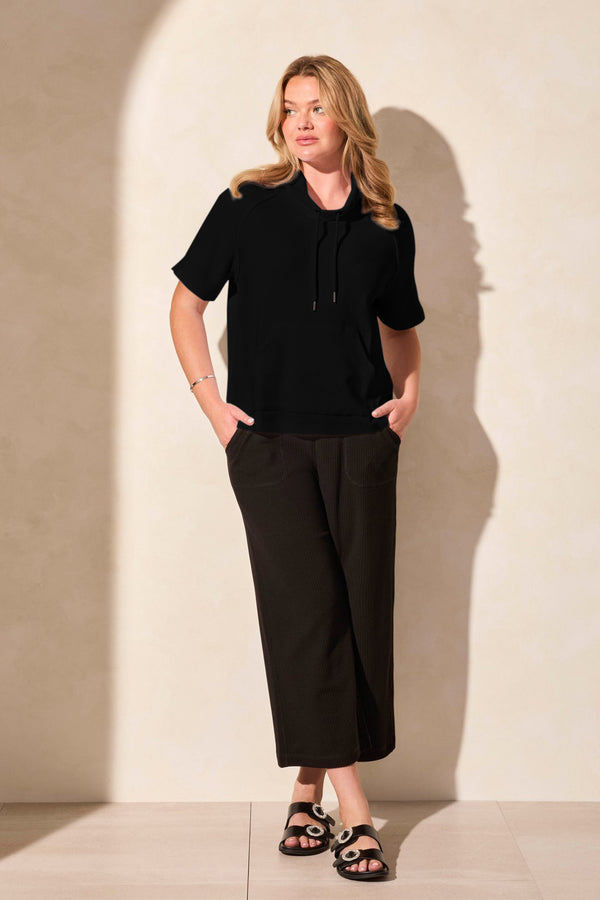 tribal Haut À Manches Courtes Col Cheminée Avec Cordon