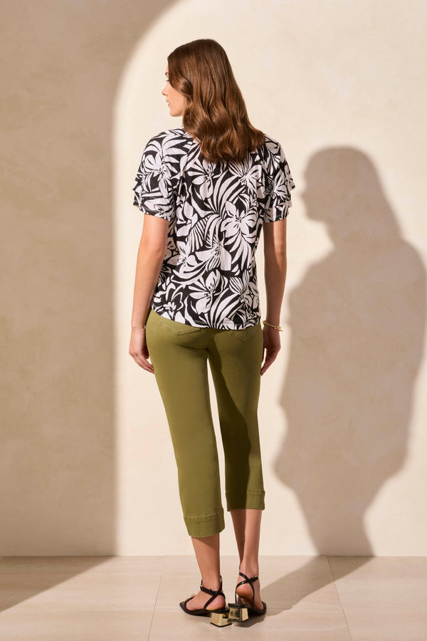 Tribal Haut Col Ras-Du-Cou À Manches Courtes À Volants