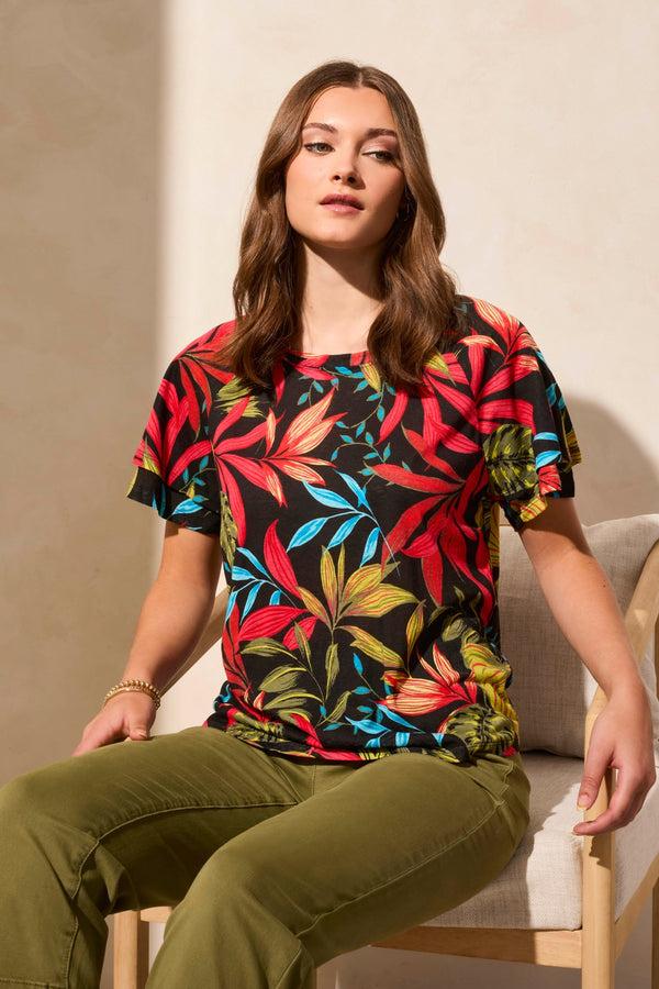 Tribal Haut Col Ras-Du-Cou À Manches Courtes À Volants