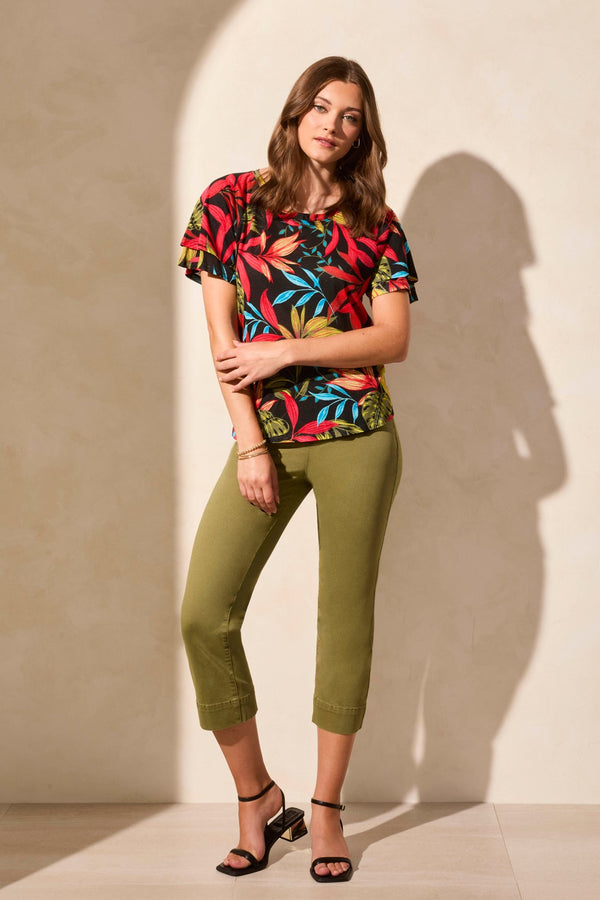 Tribal Haut Col Ras-Du-Cou À Manches Courtes À Volants