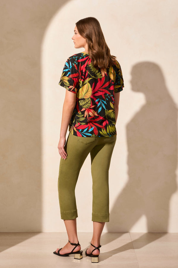 Tribal Haut Col Ras-Du-Cou À Manches Courtes À Volants