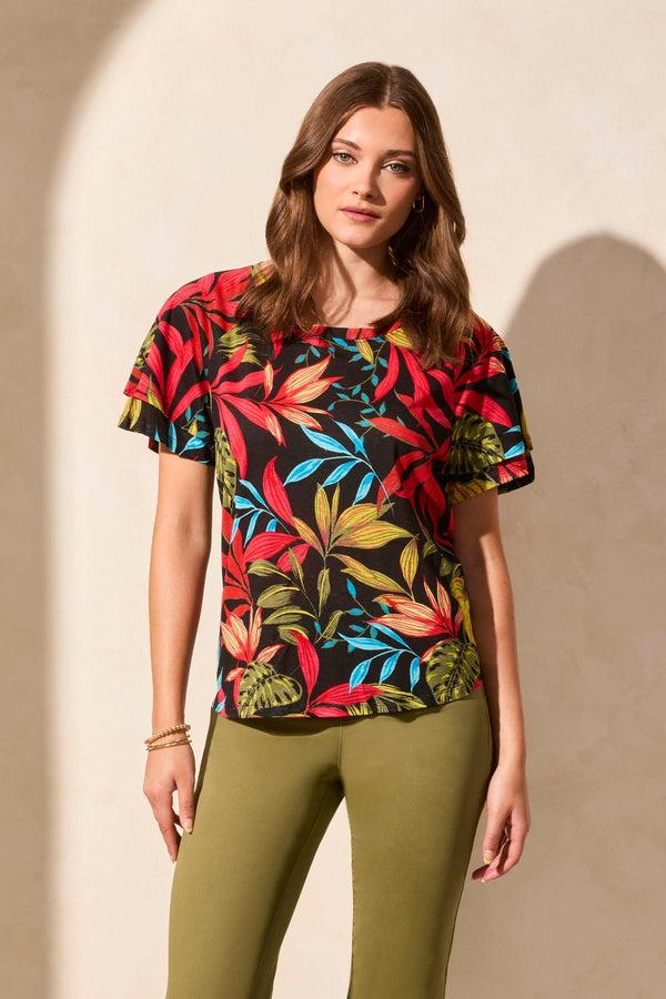 tribal Haut Col Ras-Du-Cou À Manches Courtes À Volants