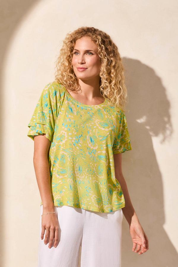 Tribal Haut Col Ras-Du-Cou À Manches Courtes À Volants