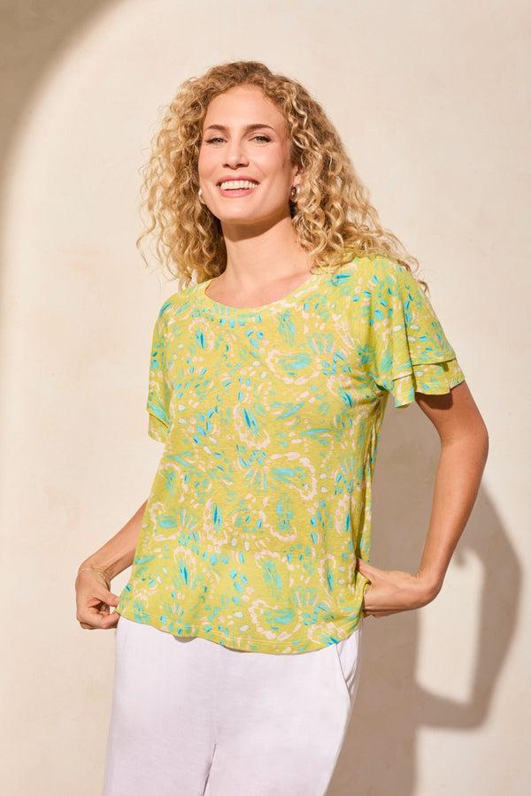 Tribal Haut Col Ras-Du-Cou À Manches Courtes À Volants