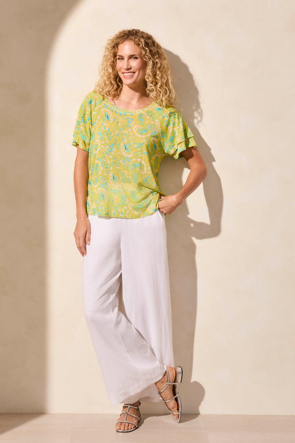 tribal Haut Col Ras-Du-Cou À Manches Courtes À Volants