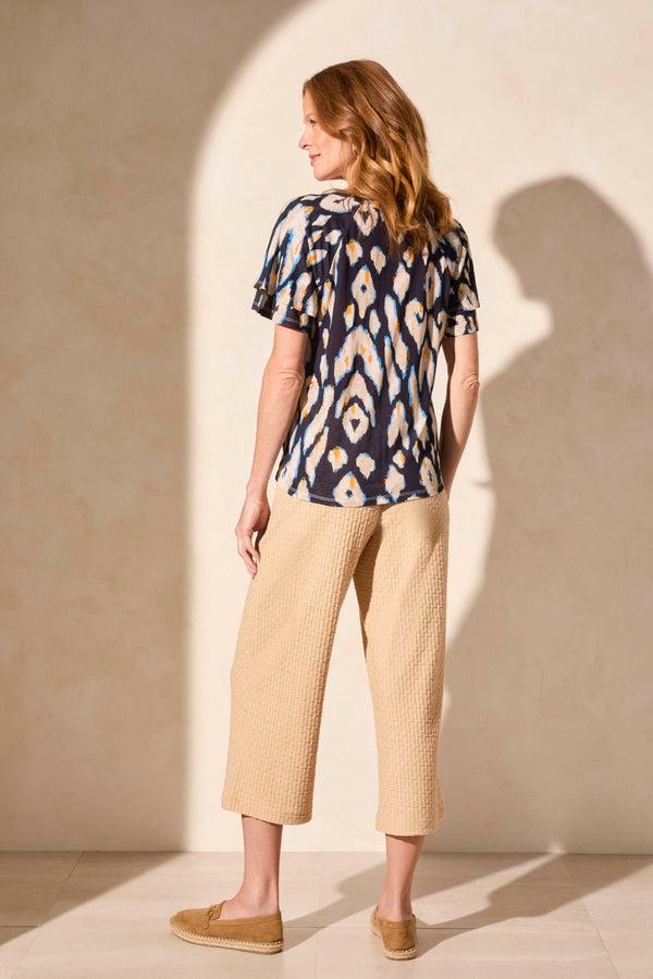 Tribal Haut Col Ras-Du-Cou À Manches Courtes À Volants