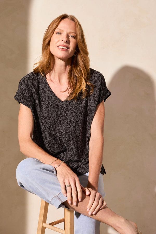 Tribal Haut En Maille Texturée À Mancherons Et Col En V