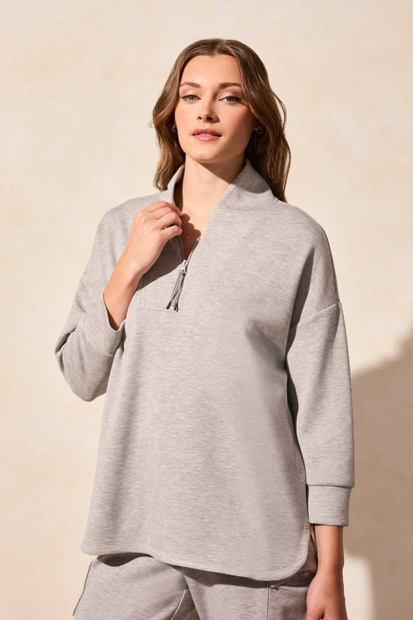 tribal Haut En Scuba Léger À Fermeture Éclair Sur Le Devant Et Col Cheminée