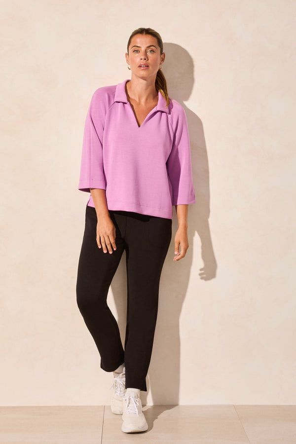 tribal Haut Henley En Scuba Léger Avec Fentes Latérales