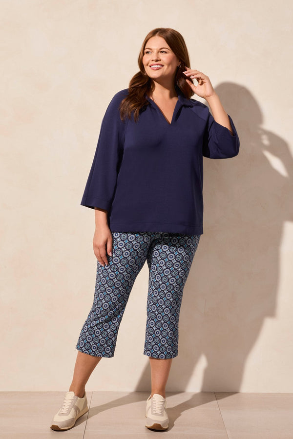 tribal Haut Henley En Scuba Léger Avec Fentes Latérales