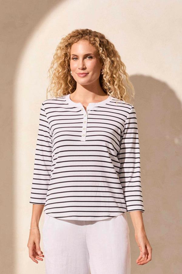 Tribal Haut Henley Microcôtelé À Manches Trois-Quarts