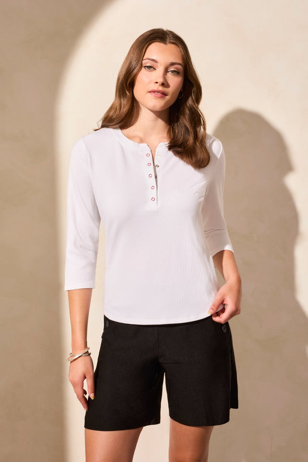 tribal Haut Henley Microcôtelé À Manches Trois-Quarts