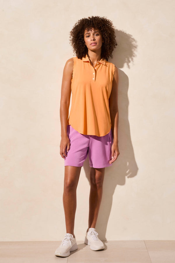 tribal Haut Polo Sans Manches En Scuba Léger Avec Bord À Côtes Festonnées