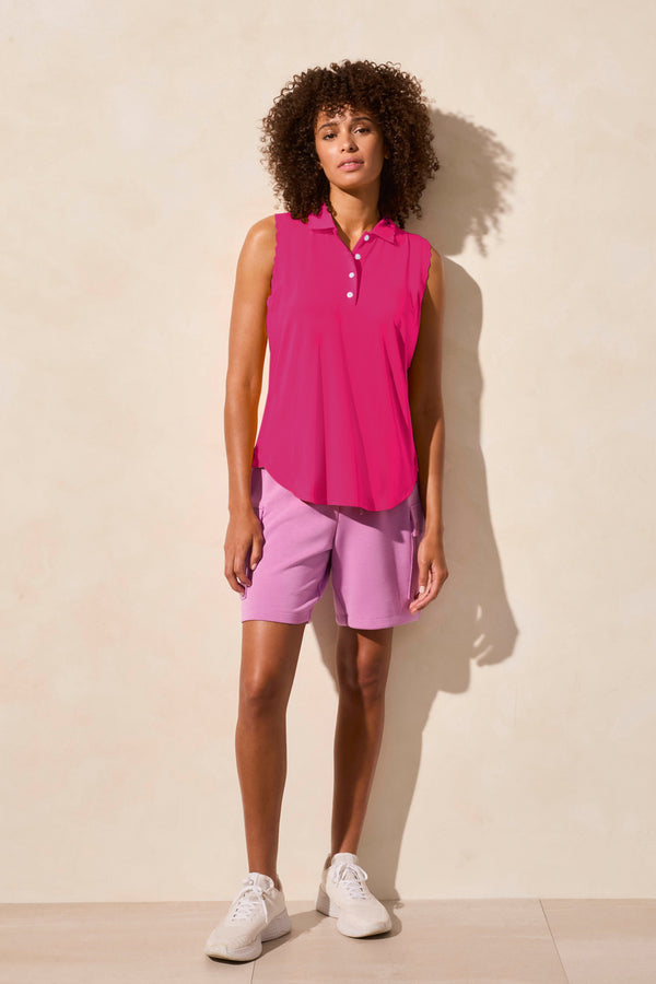 Tribal Haut Polo Sans Manches En Scuba Léger Avec Bord À Côtes Festonnées