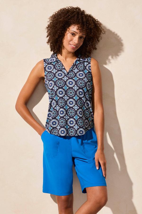 Tribal Haut Polo Sans Manches Imprimé Texturé Avec Queue De Chemise