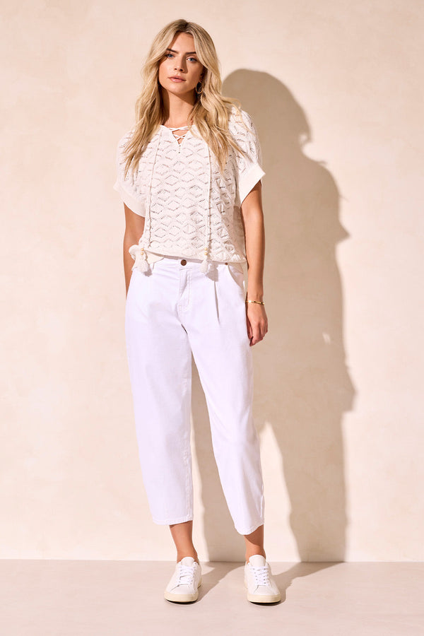 tribal Haut Sans Manches En Crochet À Col En V Et Cordon À Perles