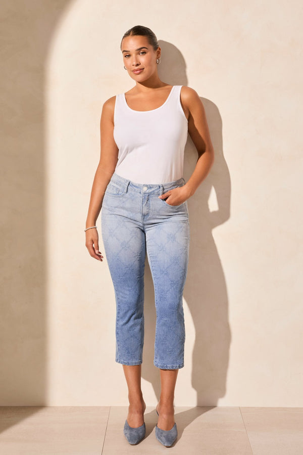 Tribal Jean Audrey À Taille Mi-Haute Jambe Droite Écourtée Et Dégradé De Bleu