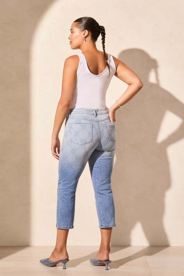 Tribal Jean Audrey À Taille Mi-Haute Jambe Droite Écourtée Et Dégradé De Bleu