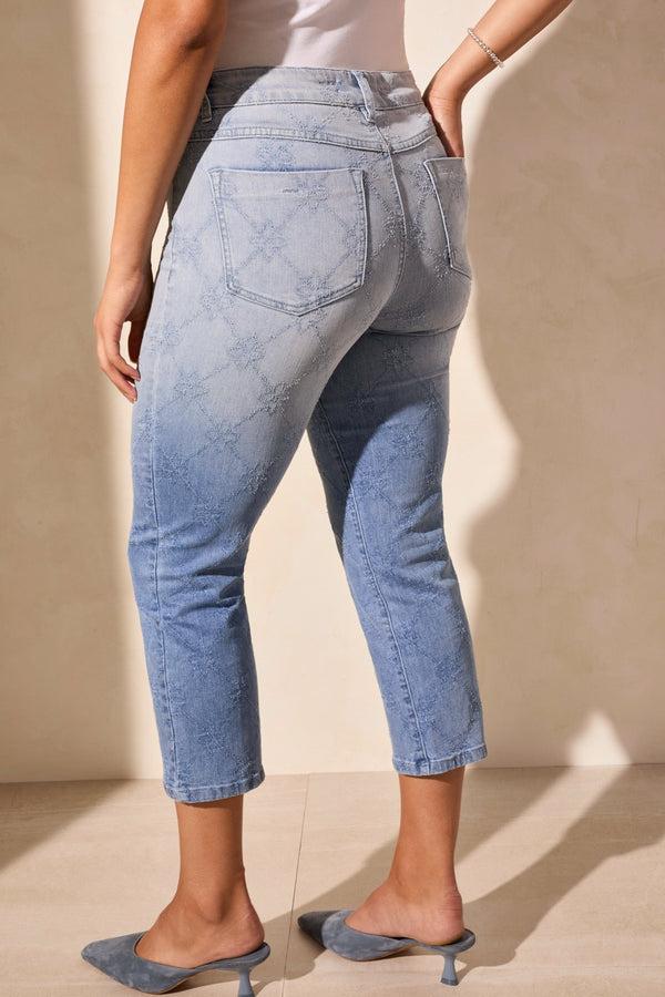 Tribal Jean Audrey À Taille Mi-Haute Jambe Droite Écourtée Et Dégradé De Bleu