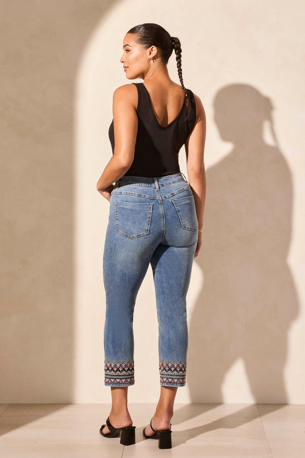Tribal Jean Audrey Brodé À Jambe Droite Écourtée Et Taille Mi-Haute