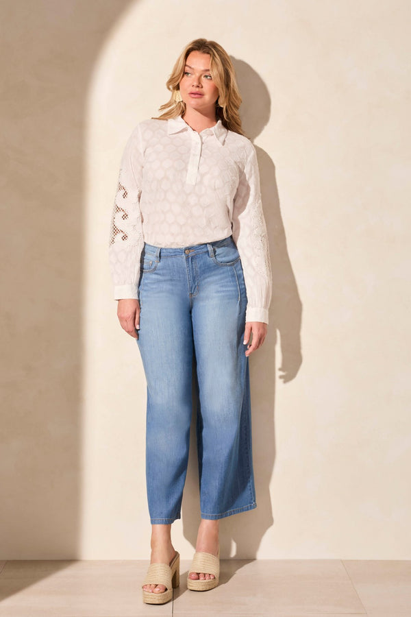Tribal Jean Audrey Plissé Jambe Large En Denim Léger