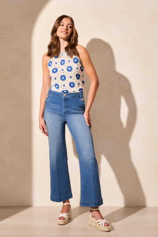 tribal Jean Matelot À Jambe Palazzo Et Taille Haute