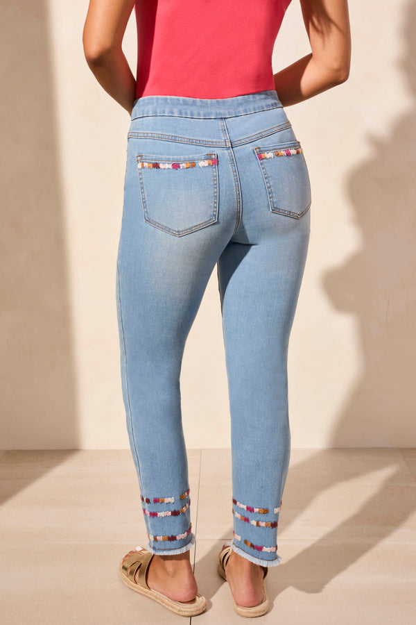 Tribal Jeans Audrey Brodé À Jambe Ajustée Longueur Cheville Sans Braguette