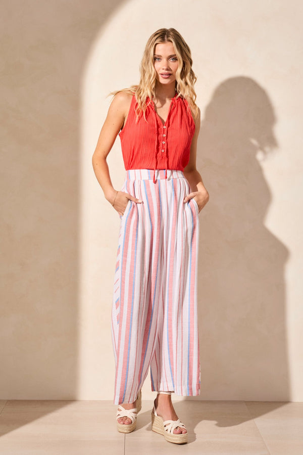 Tribal Pantalon Fluide Rayé À Jambe Large Sans Braguette