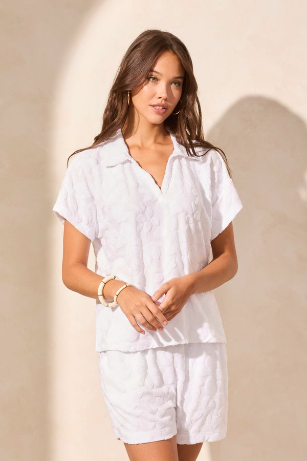 Tribal Polo À Manches Courtes En Molleton Éponge Texturé