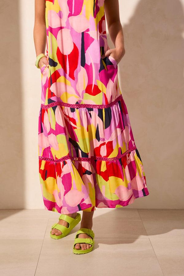 Tribal Robe À Encolure Dégagée Sans Manches En Challis Imprimé