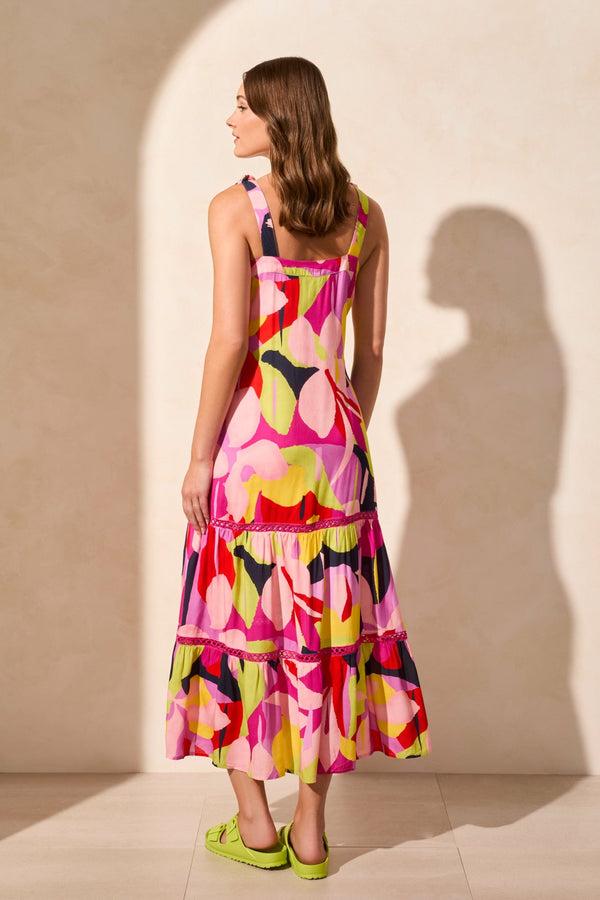 Tribal Robe À Encolure Dégagée Sans Manches En Challis Imprimé