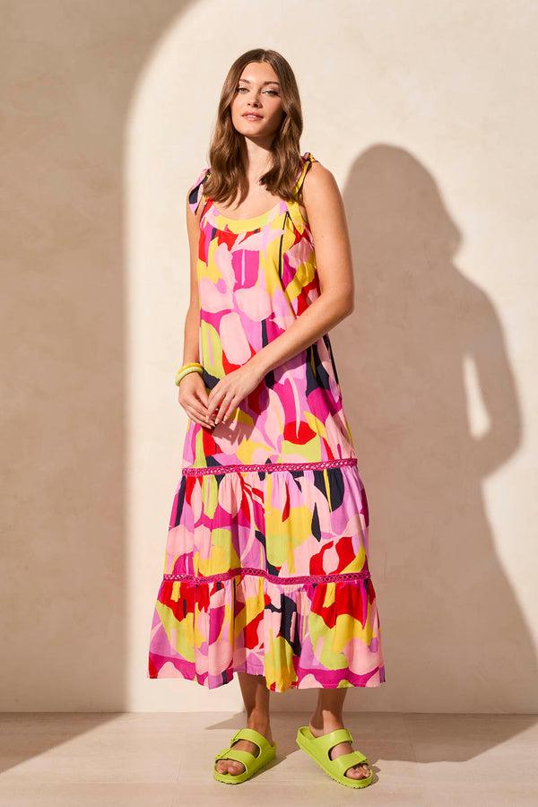 tribal Robe À Encolure Dégagée Sans Manches En Challis Imprimé