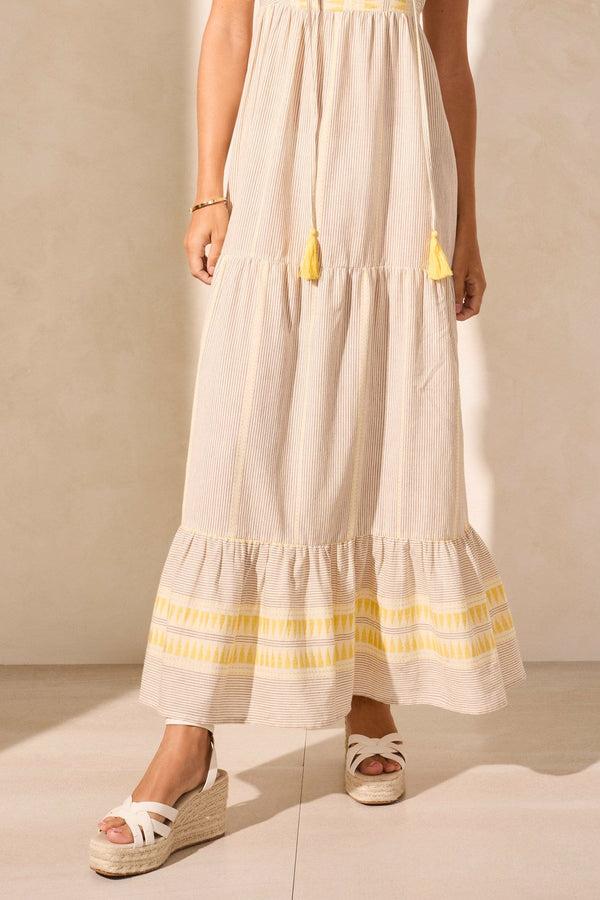 Tribal Robe À Encolure Dégagée Sans Manches En Jacquard À Nouer Sur Le Devant