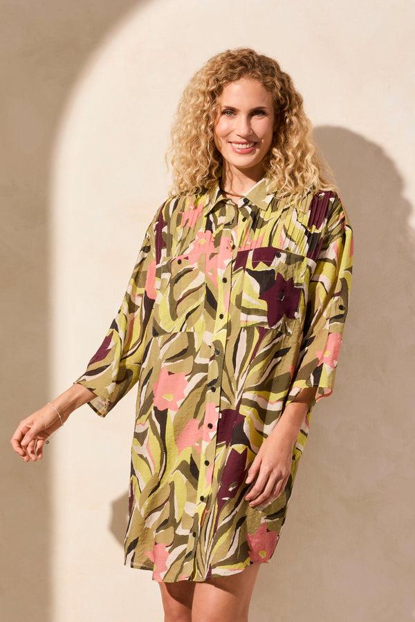 Tribal Robe-Chemise Fluide À Manches Qui Se Retroussent