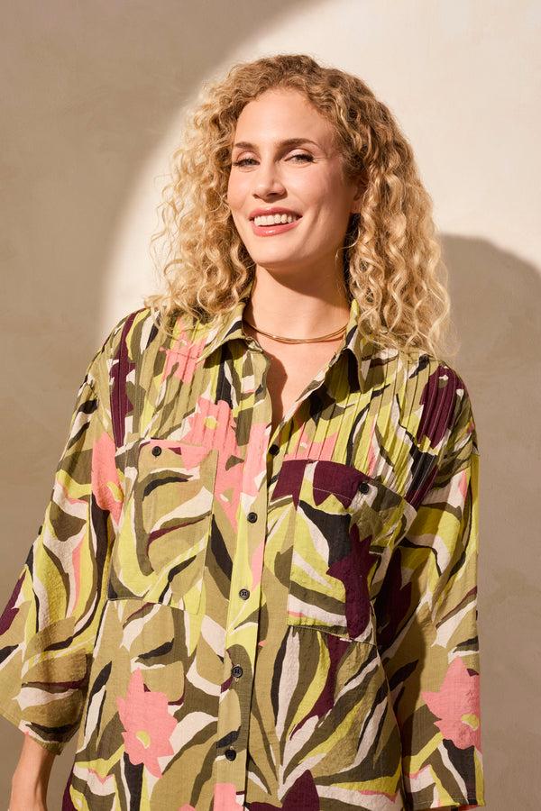 Tribal Robe-Chemise Fluide À Manches Qui Se Retroussent