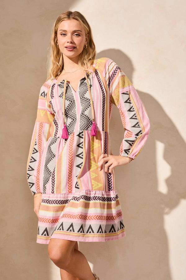 Tribal Robe En Coton À Manches Longues Et Col Fendu