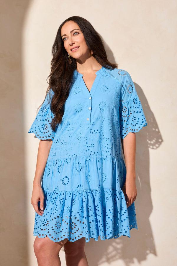 Tribal Robe Étagée En Coton Ajouré À Manches Courtes Volantées
