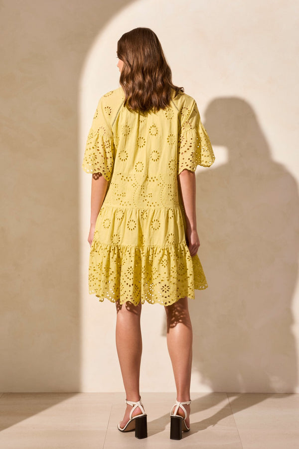 Tribal Robe Étagée En Coton Ajouré À Manches Courtes Volantées